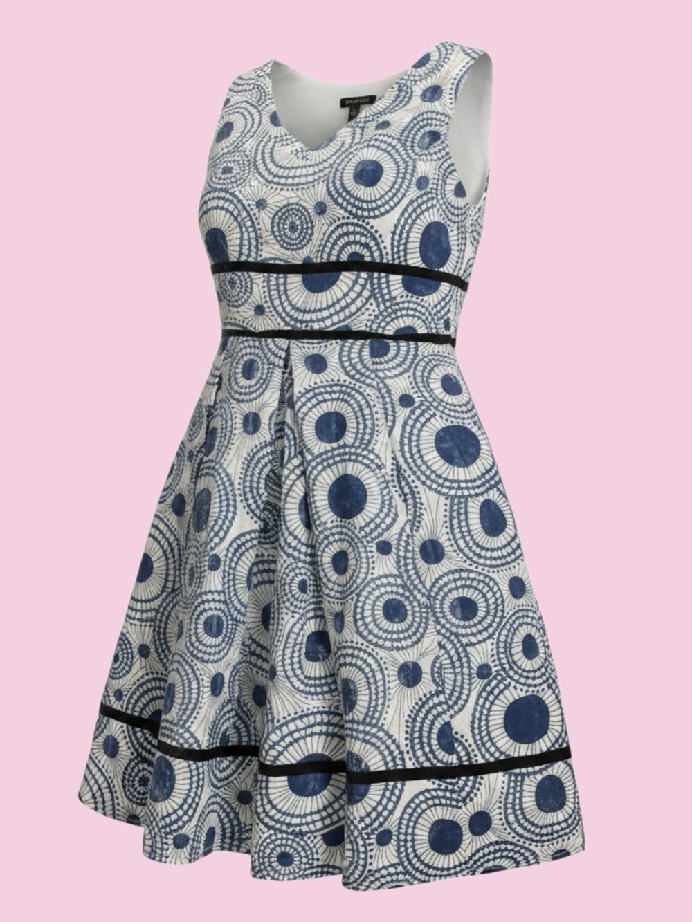 👗🎀ESHAKTI🎀Boho Circle Print Dress🎀Fit & Flare🎀Navy @ White🎀Size L/14🎀👗